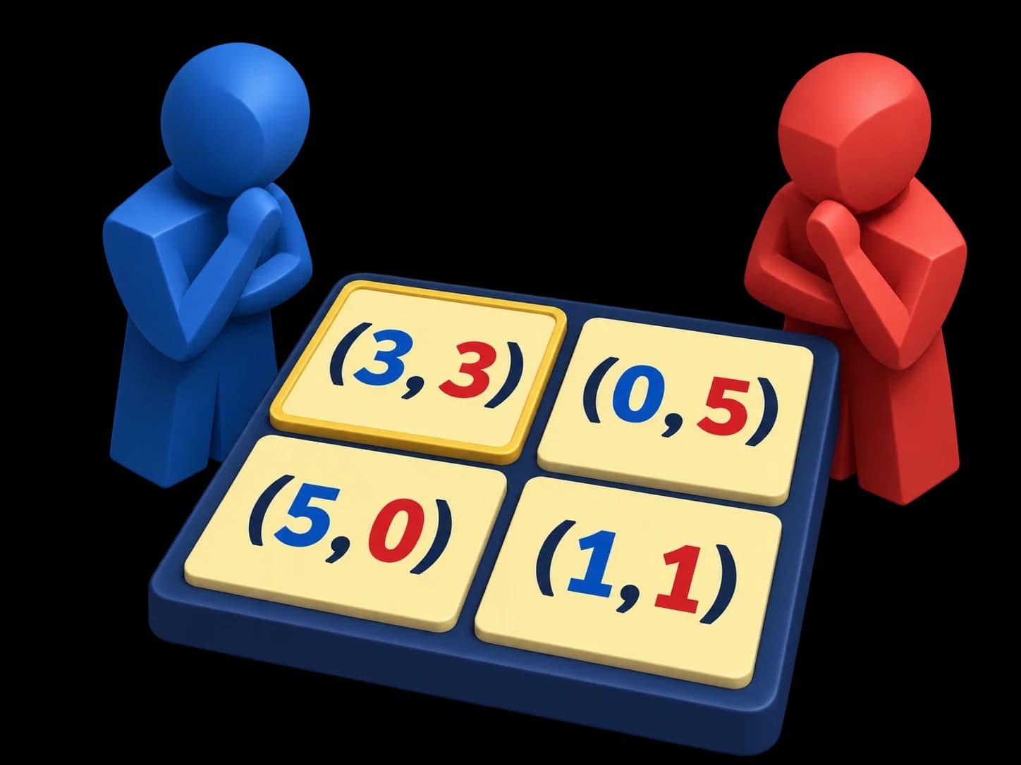 Two players facing a two by two payoff table with a payoff pair in each cell.