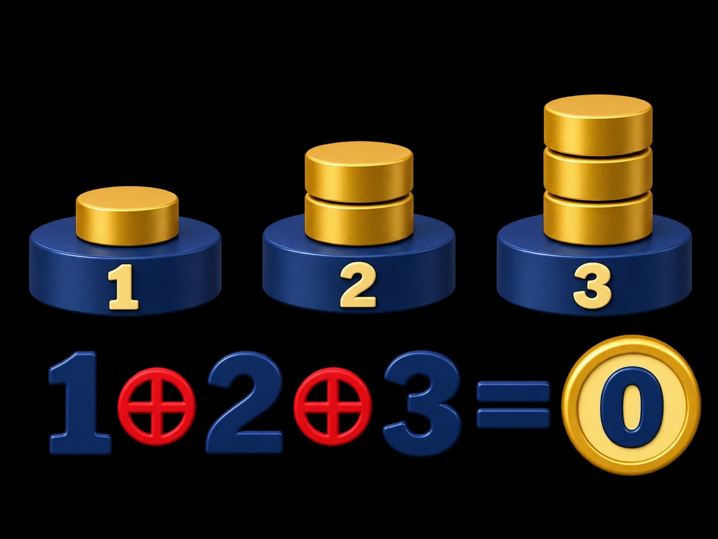 Three piles of one, two and three tokens combined as 1 XOR 2 XOR 3 equals 0.